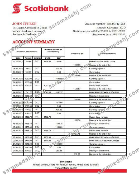 Antigua and Barbuda Scotiabank bank statement xls